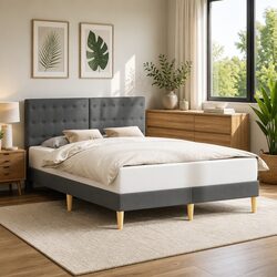 Fabric Upholstered Bed Frame with Slatted Base