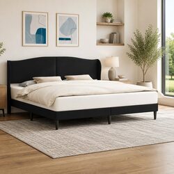Faux Leather Bed Frame with Headboard Black 180 x 200 cm