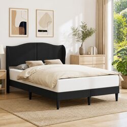 Sleek Black Bed Frame with Faux Leather and Headboard