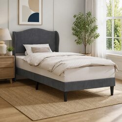Contemporary Dark Grey Velvet Bed Frame with Headboard 90 x 190 cm