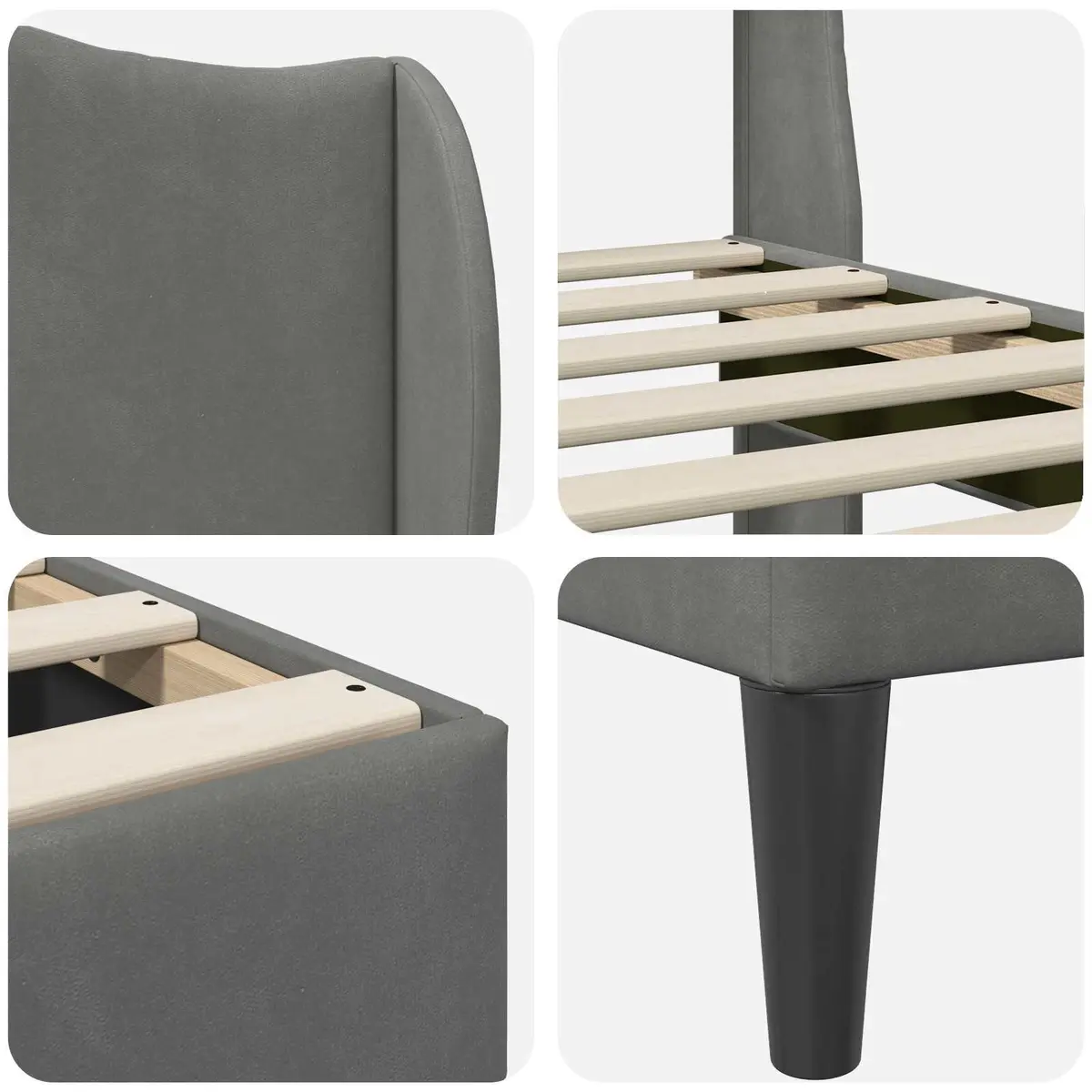 Bed Frame with Velvet Headboard Modern 180 x 200 cm Dark Grey