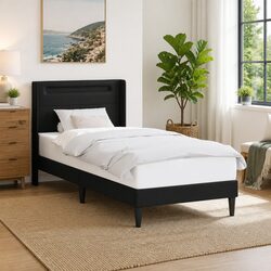 Black Bed Frame with LED Strip Lights 90 x 190 cm Faux Leather