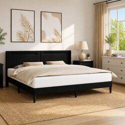 Black Faux Leather Bed Frame with LED Lights, 180x200cm