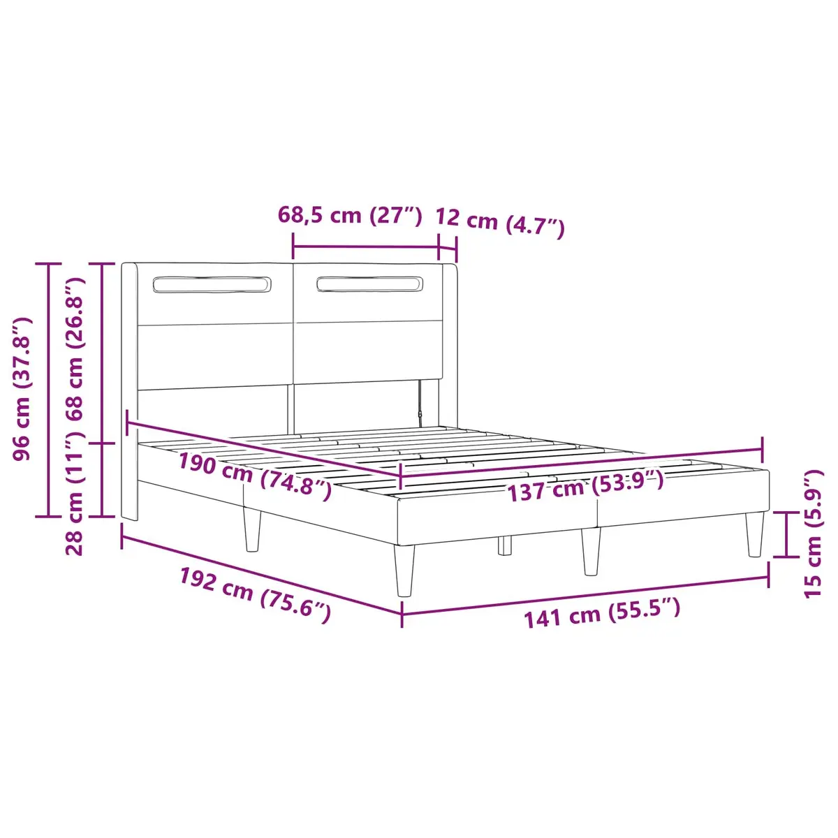 Bed Frame with LED Strip Lights Modern Black Faux Leather