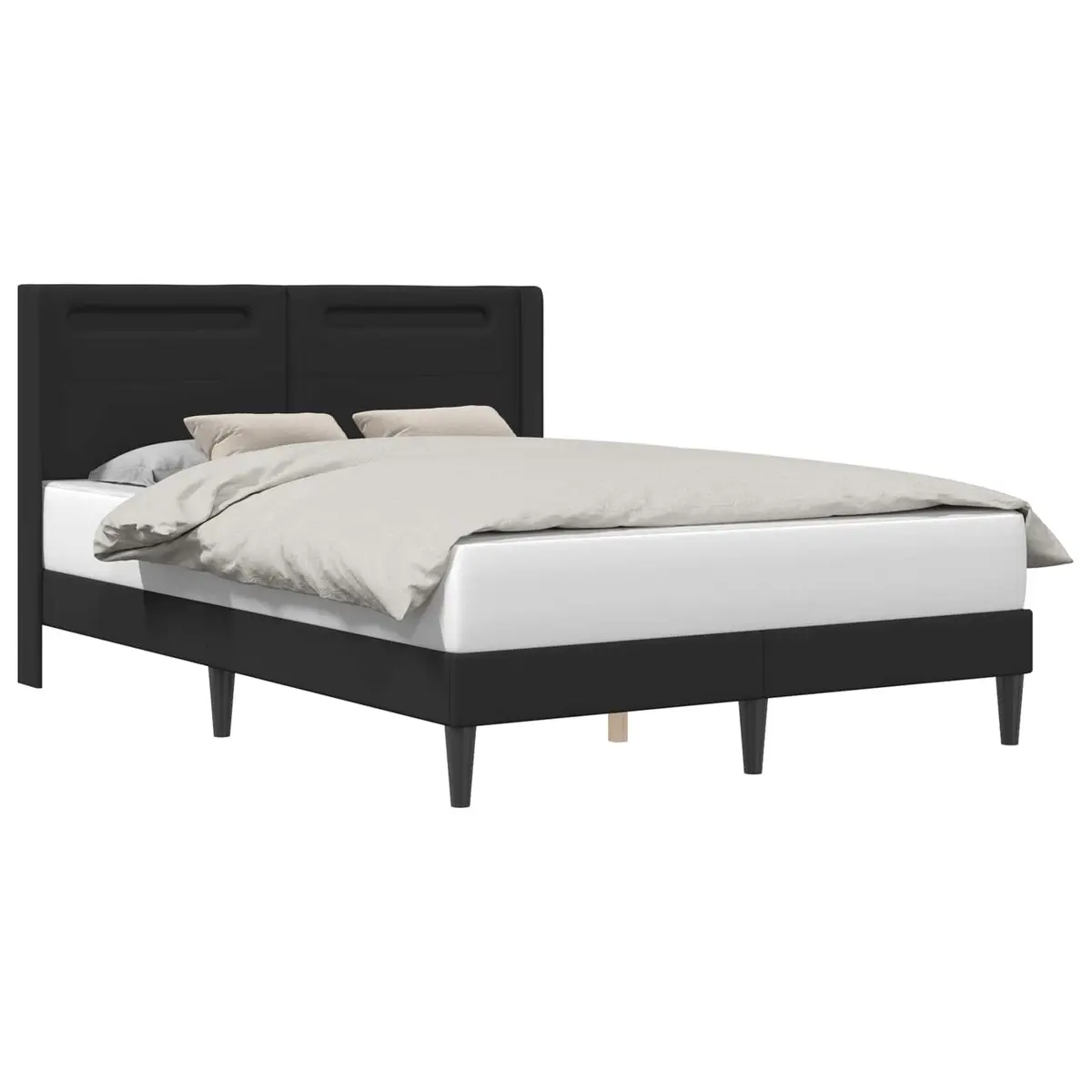 Bed Frame with LED Strip Lights Modern Black Faux Leather