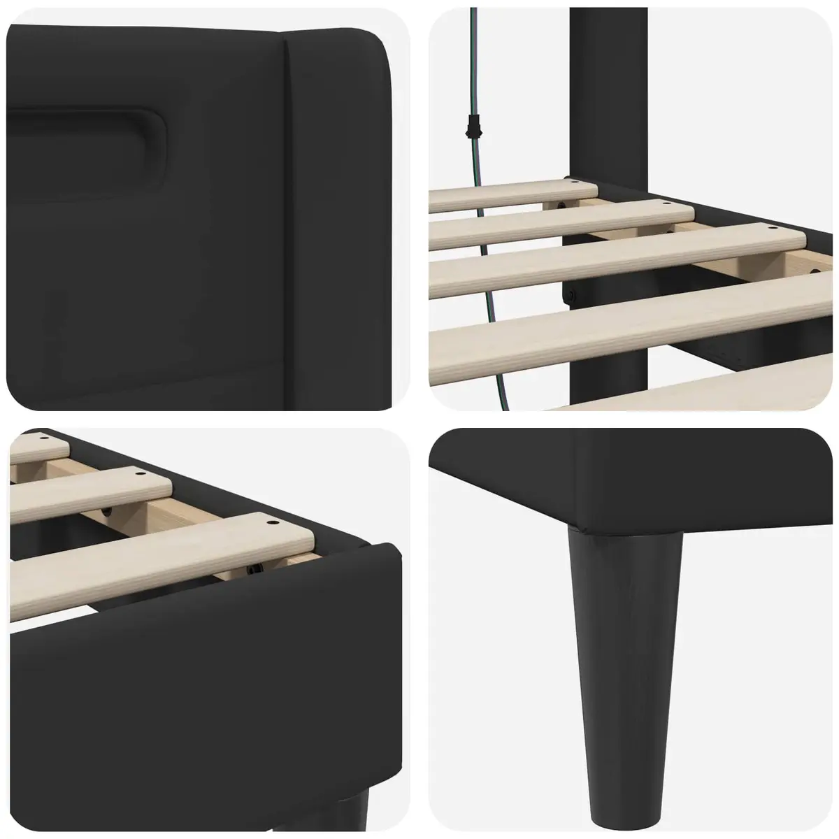 Bed Frame with LED Strip Lights Modern Black Faux Leather