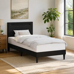 Black Faux Leather Bed Frame 90 x 190 cm with Slatted Base