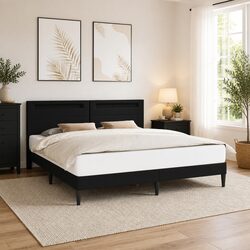 Faux Leather Bed Frame Black 180 x 200 cm with USB LED