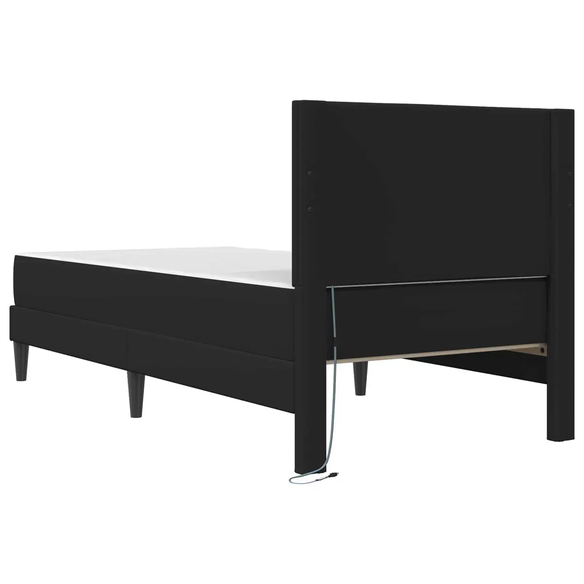 Bed Frame with LED Strip Lights Storage 90 x 190 cm Black Faux Leather Headboard