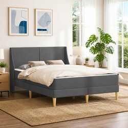Dark Grey Fabric Bed Frame with Pocketed Coil Mattress 137 x 190 cm