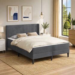 Bed Frame with Mattress 137 x 190 cm in Dark Grey Velvet