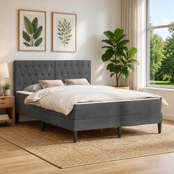 Bed Frame with Mattress, 137 x 190 cm, Dark Grey Velvet