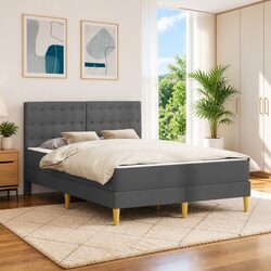 Dark Grey Fabric Bed Frame with Mattress 137 x 190 cm