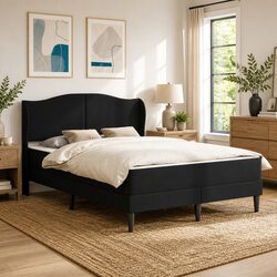 Black Bed Frame with Foam-Padded Headboard 137 x 190 cm