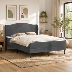 Sleek Modern Bed Frame with Headboard Dark Grey 137 x 190 cm
