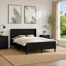 Black Bed Frame with Integrated Mattress and LED Strip Lighting