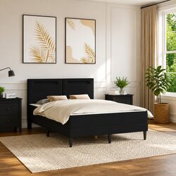 Black Bed Frame with Integrated Mattress and LED Lighting