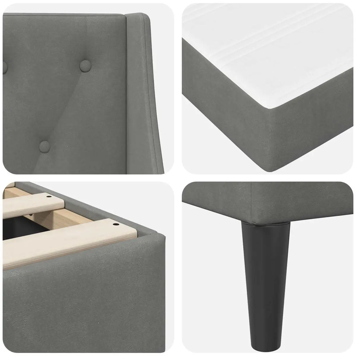 Bed Frame with Integrated Mattress Modern Velvet Grey 107 x 203 cm
