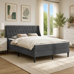 Grey Velvet Bed Frame with Pocketed Coil Mattress 137 x 190 cm