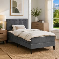 Bed Frame with Mattress and Velvet Headboard 107 x 203 cm