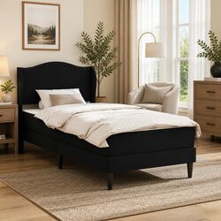Black Faux Leather Bed Frame with Headboard 90 x 190 cm