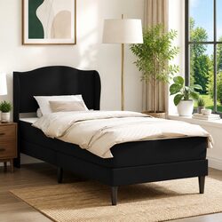 Black Bed Frame with Headboard, Plywood Construction 107 x 203 cm