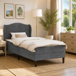 Bed Frame with Headboard in Dark Grey Velvet 107 x 203 cm
