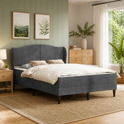 Bed Frame with Headboard and Storage, Dark Grey 137x190 cm