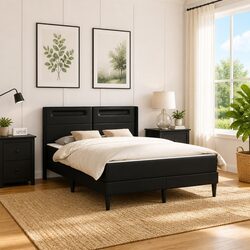 Bed Frame with Foam Mattress and Faux Leather Headboard