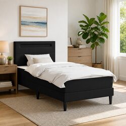 LED Bed Frame with Faux Leather Headboard and Plywood Structure