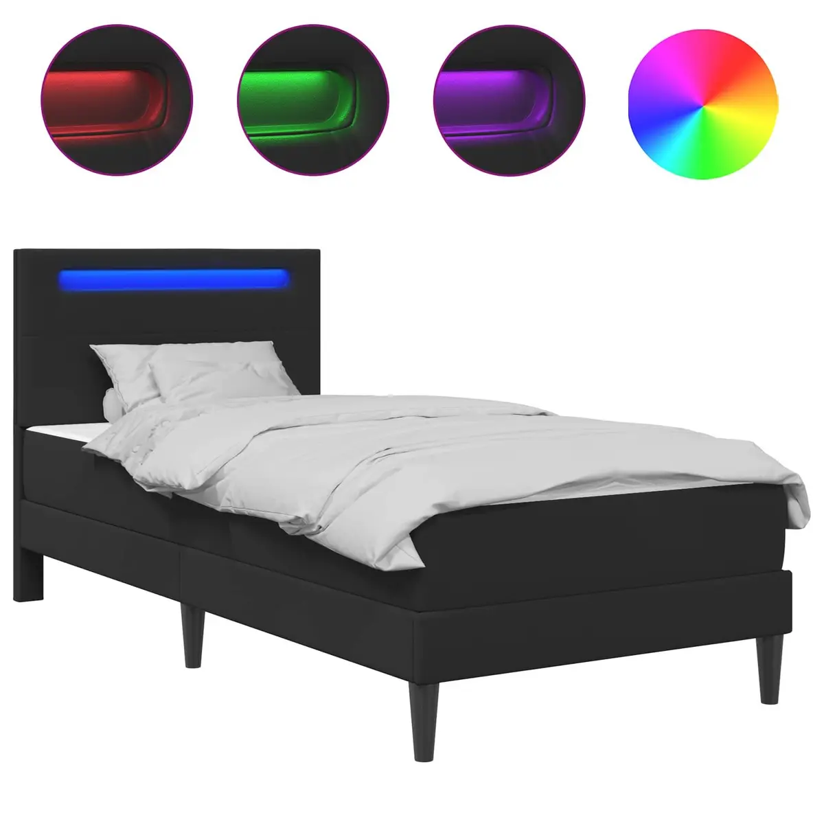 Bed Frame with LED Strip Lights Convenience Black Faux Leather