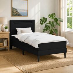 Black Faux Leather Bed Frame with LED Strip Lights 90 x 190 cm