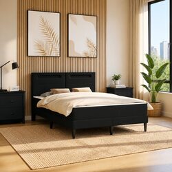 Durable Bed Frame with Multicolour LED Strip Lights, Black
