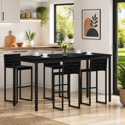 Black Rectangular Standing Bar Table with Engineered Wood Top