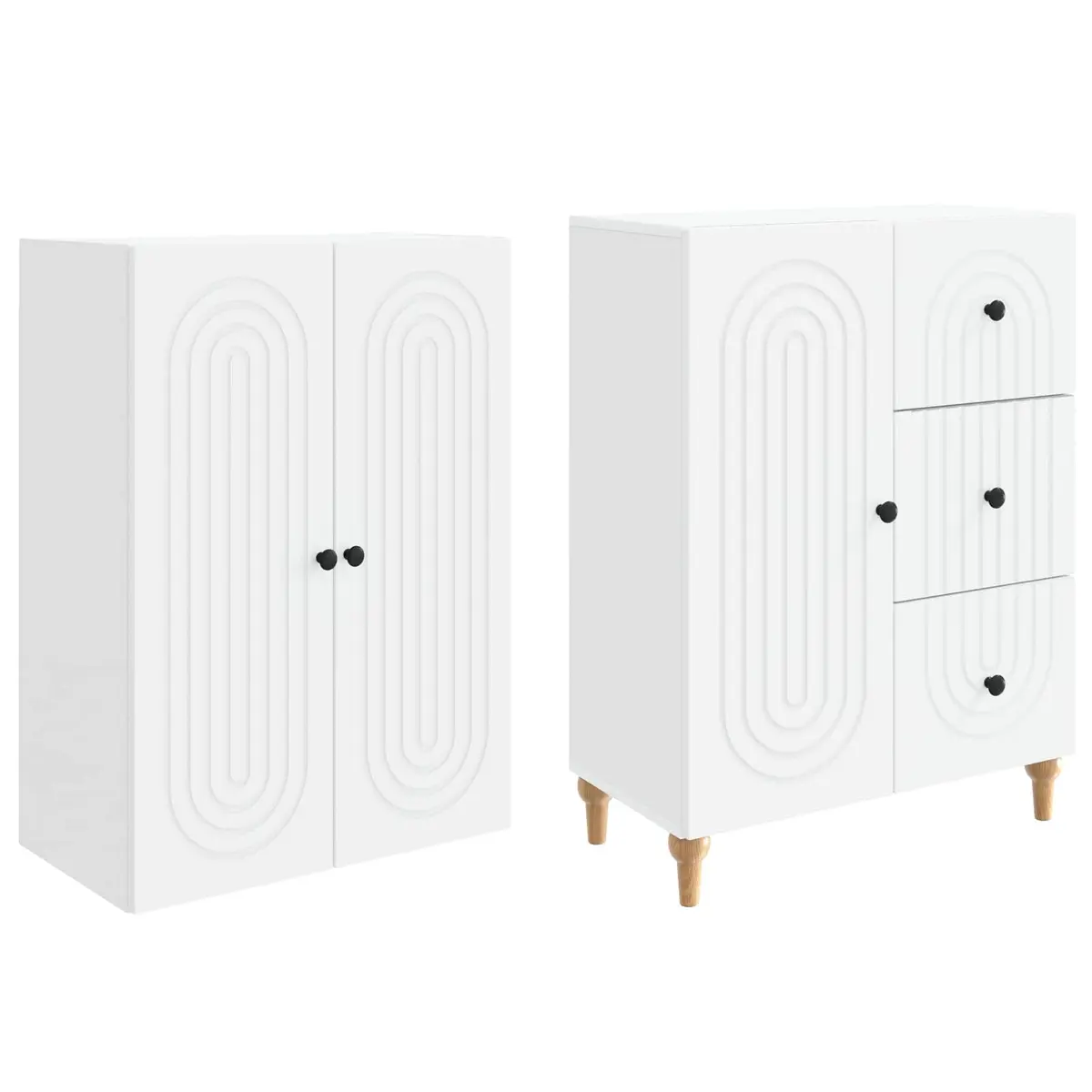 Cabinet Set Storage Furniture 2 Pieces White Shelves Drawers Compartments