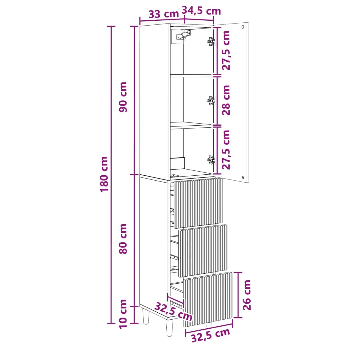 Cabinet Set Storage Furniture Engineered Wood 33 x 34.5 x 90 cm