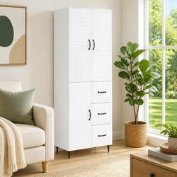 Engineered Wood Two-Piece Cabinet Set in White
