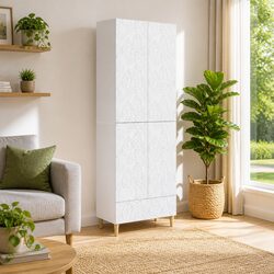 Two-Piece White Cabinet Set with LED and USB Features