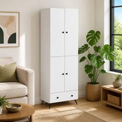 2-Piece White Cabinet Set with Built-In LED Lights