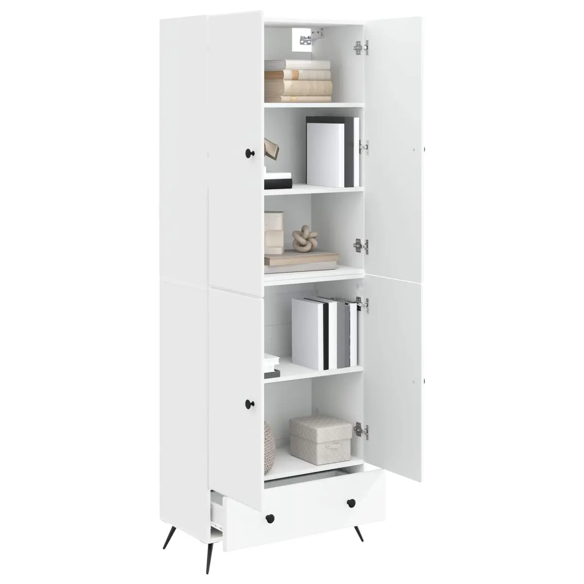 Cabinet Set 2 Pieces White Storage Drawers Shelves LED Lights