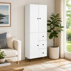 Durable White Engineered Wood Cabinet Set, 2 Pieces
