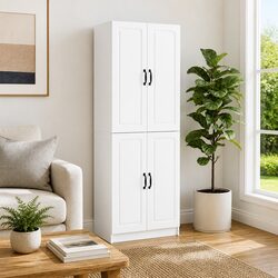 White Engineered Wood Two-Piece Cabinet Set