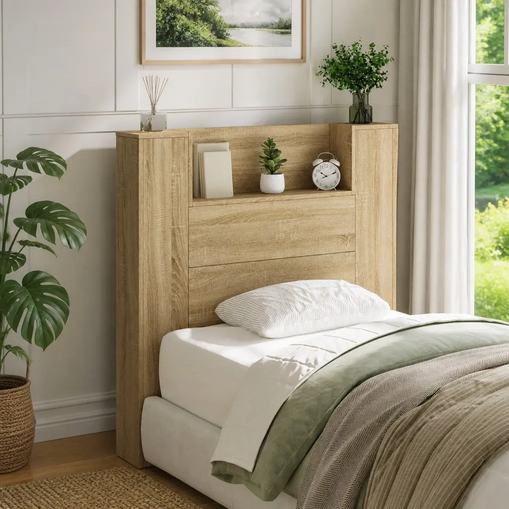 Storage Headboard with RGB LED Lights Adjustable Brown Engineered Wood