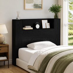 RGB LED Storage Headboard with Shelf in Black