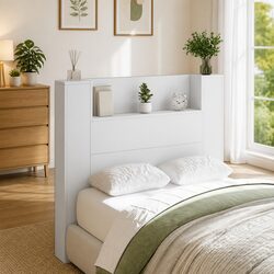 Storage Headboard in White with RGB LED Lighting