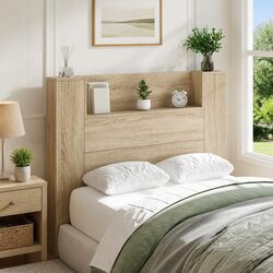 Engineered Wood Storage Headboard with LED Lighting
