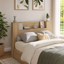 Engineered Wood Storage Headboard with USB LED Lighting