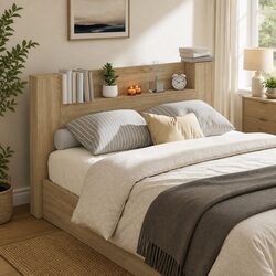 Engineered Wood Storage Headboard with RGB LED Lights