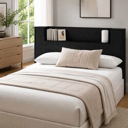 Black Storage Headboard with Adjustable RGB LED Lights
