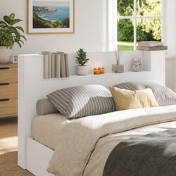 RGB LED Light Storage Headboard in White Engineered Wood